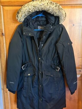 Eddie Bauer WeatherEdge Superior Down Parka Jacket Faux Fur Black Size S